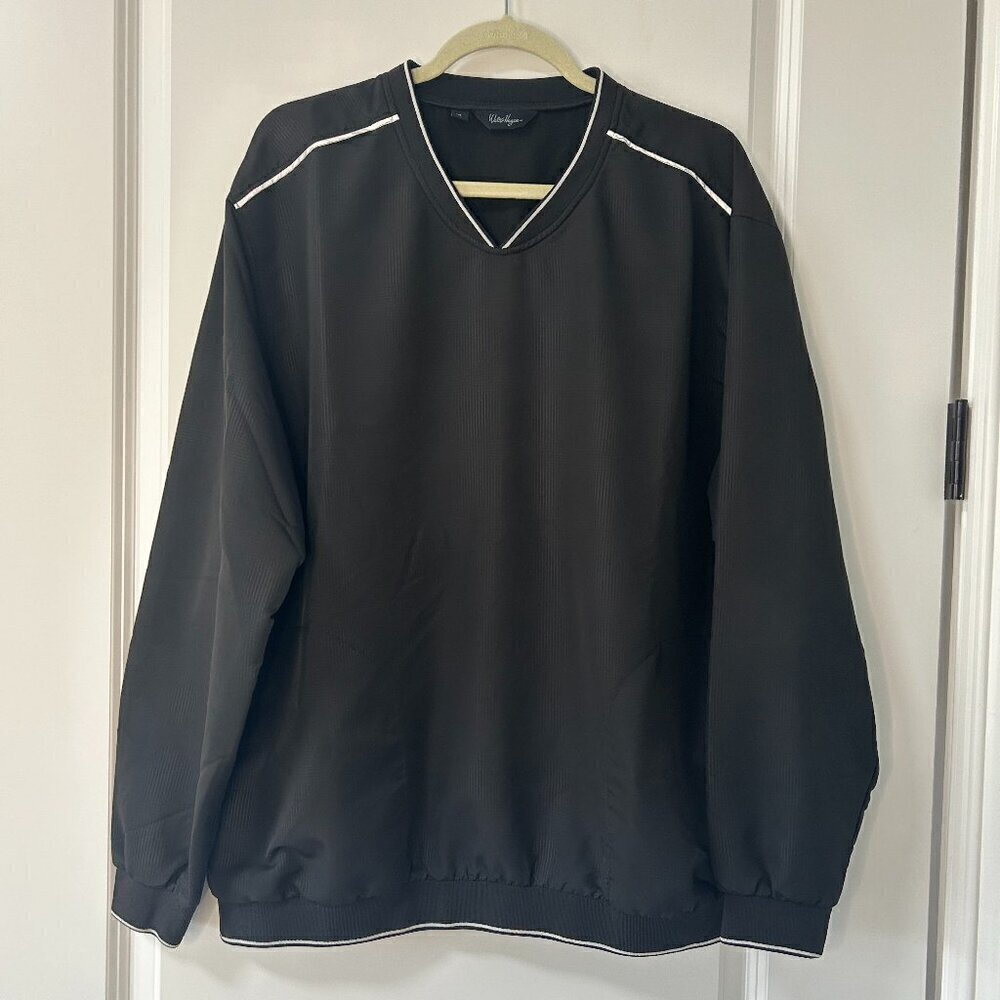 Men's Walter Hagen Black Wind Shirt Long Sleeve V Neck Size XL EUC